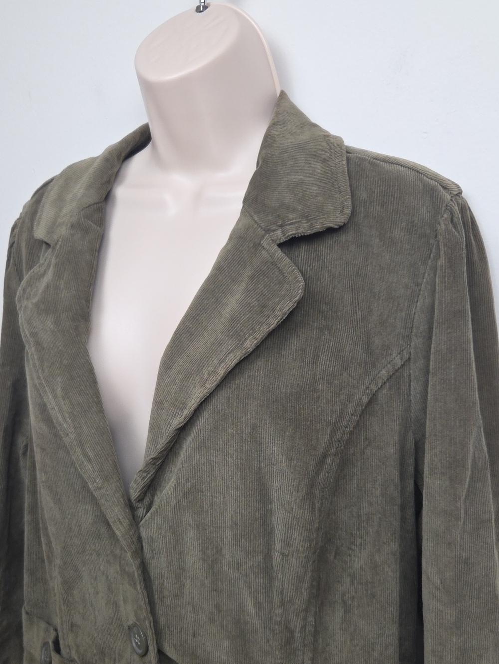 Vintage Y2K Olive Green Corduroy Cotton Blazer Jacket Goblincore Lagenlook - XL - Picture 4 of 10